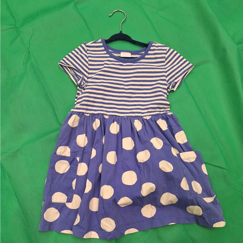 Hanna Andersson Blue and White Striped Polka Dot Dress